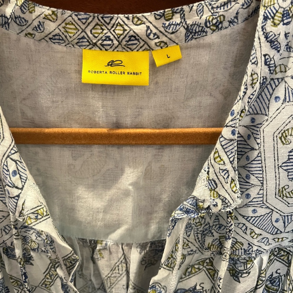 Roller Rabbit Embroidered Boho Tunic Top - Blue and White - Picture 2 of 6